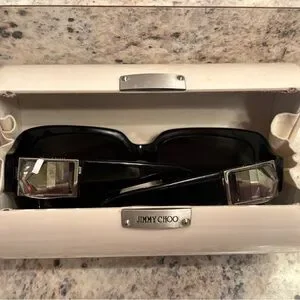 Black Jimmy Choo Sunglasses w/ Silver Gems Amazon.com: JIMMY CHOO RUA/G/S Black Silver/Dark Grey Shaded  main image 4